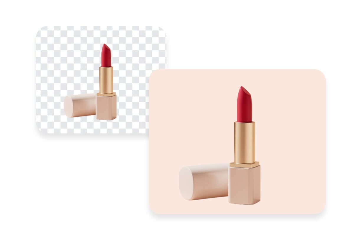 Make the background of a product photo of lipstick transparent and replace it with a solid color background