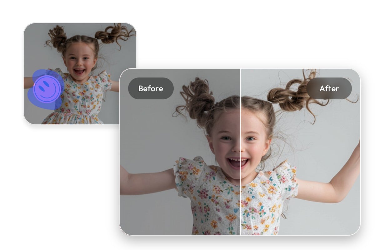 Remove a emoji from a picture of a cute girl to repair the picture