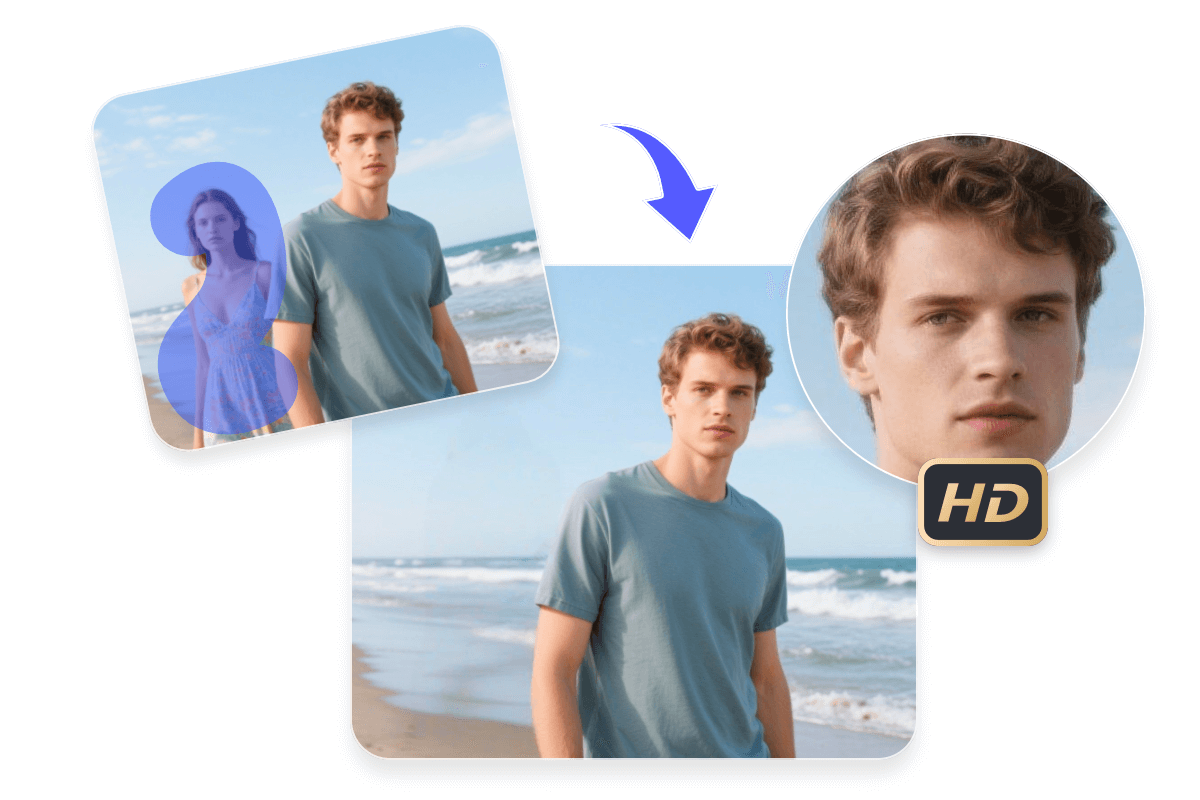 Remove a girl from a photo of a man at sea