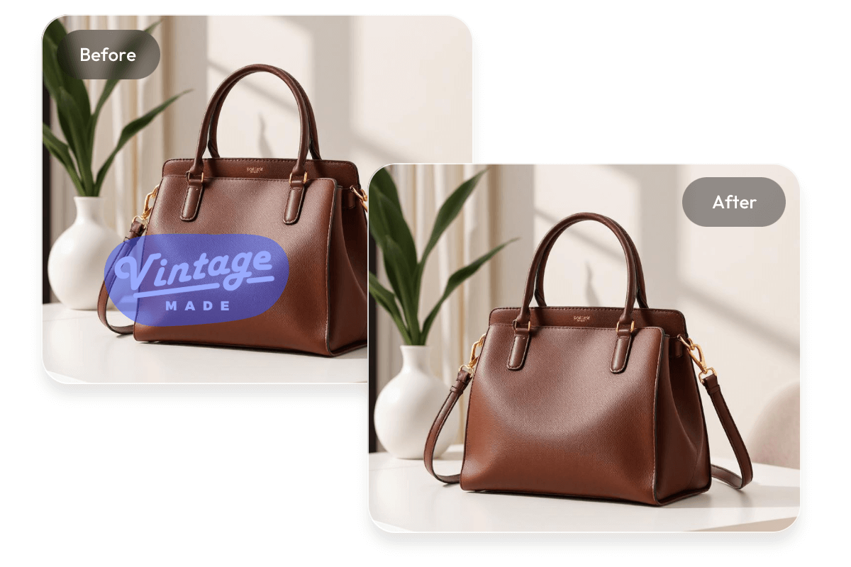 Remove a logo stamp from a photo of a brown bag