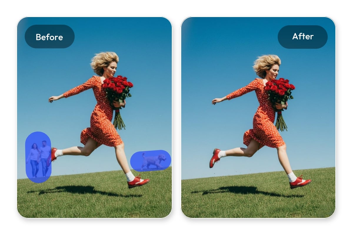 Remove background clutter from a running lady with magic eraser