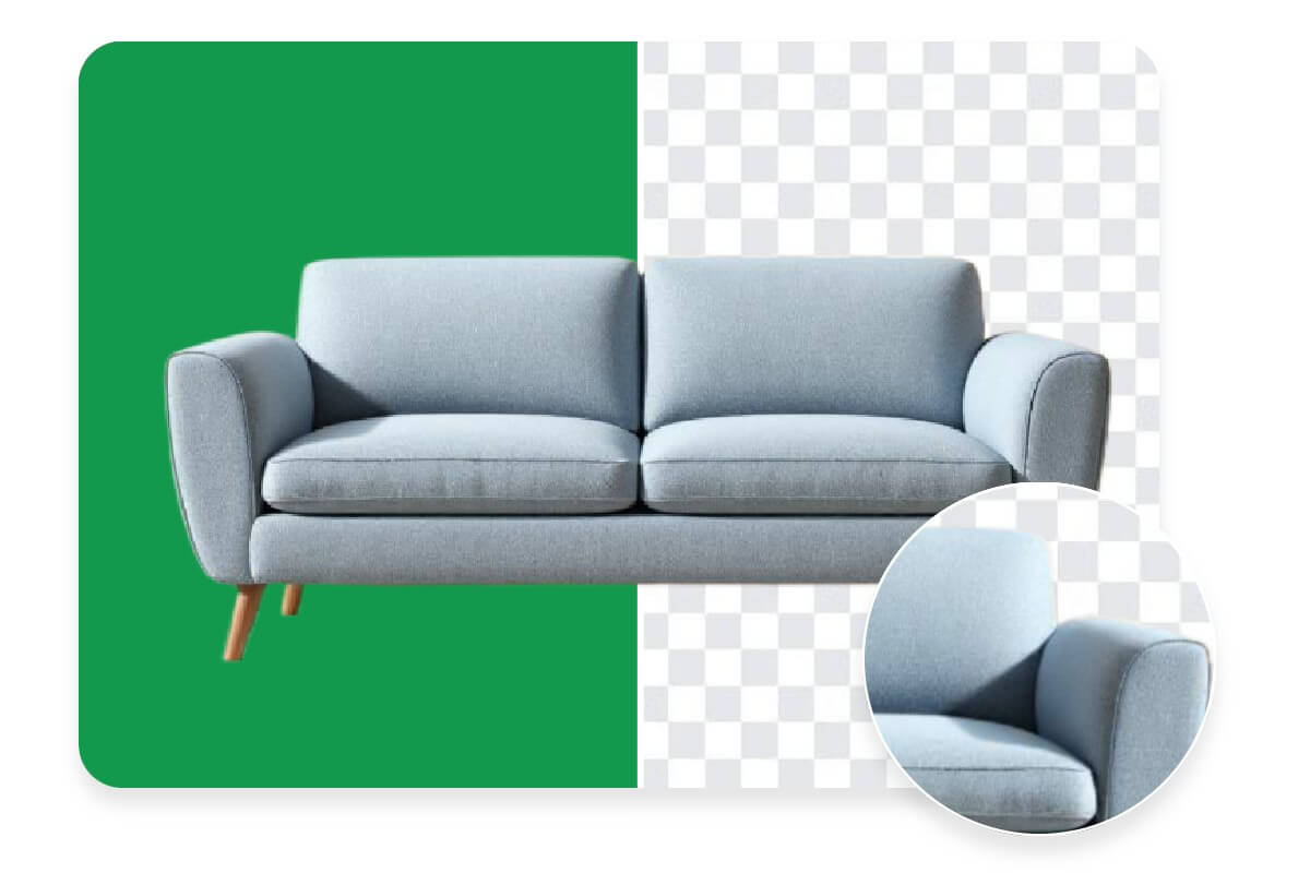 Remove green screen from a sofa image without losing details