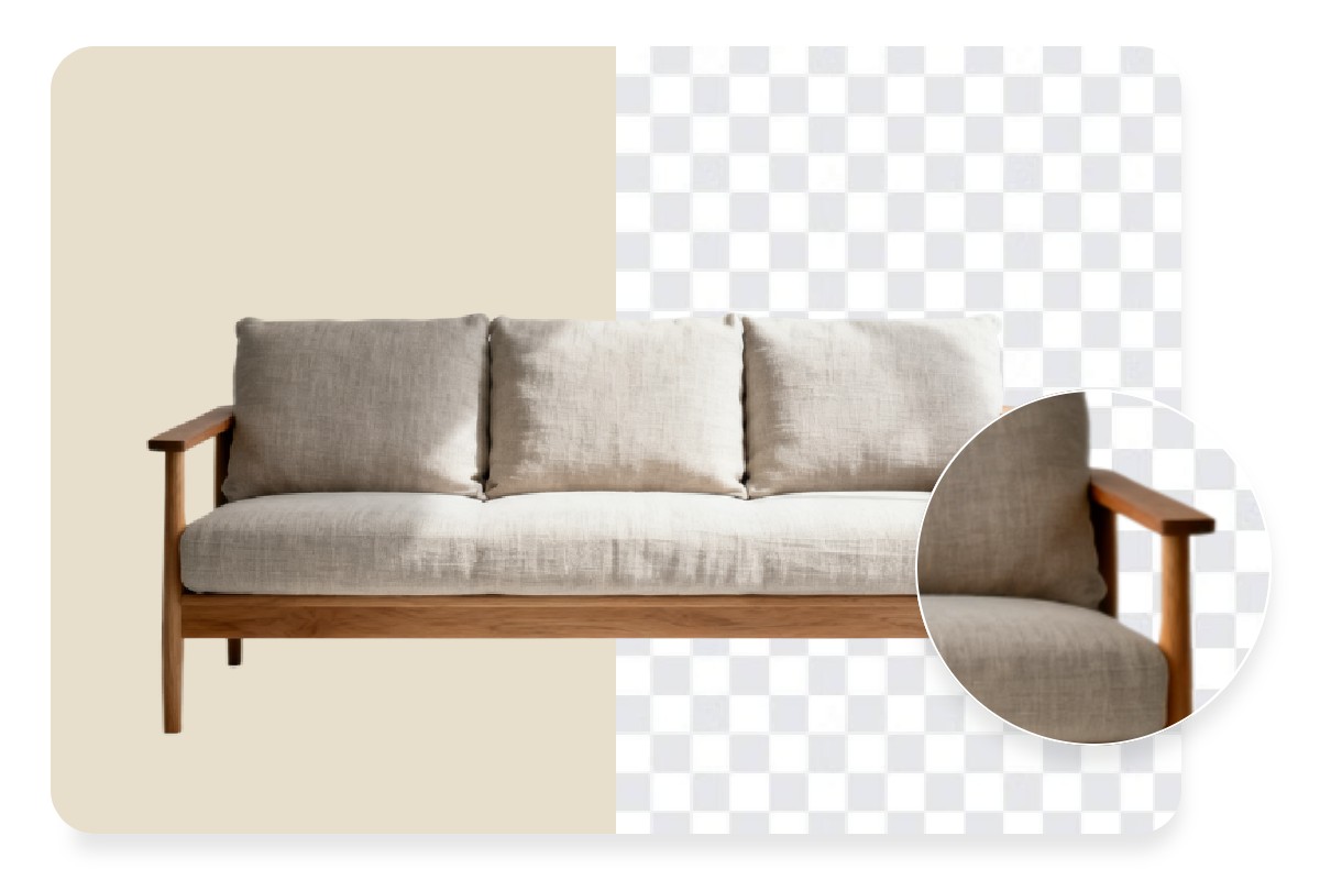 Remove the beige background from a sofa image in high quality