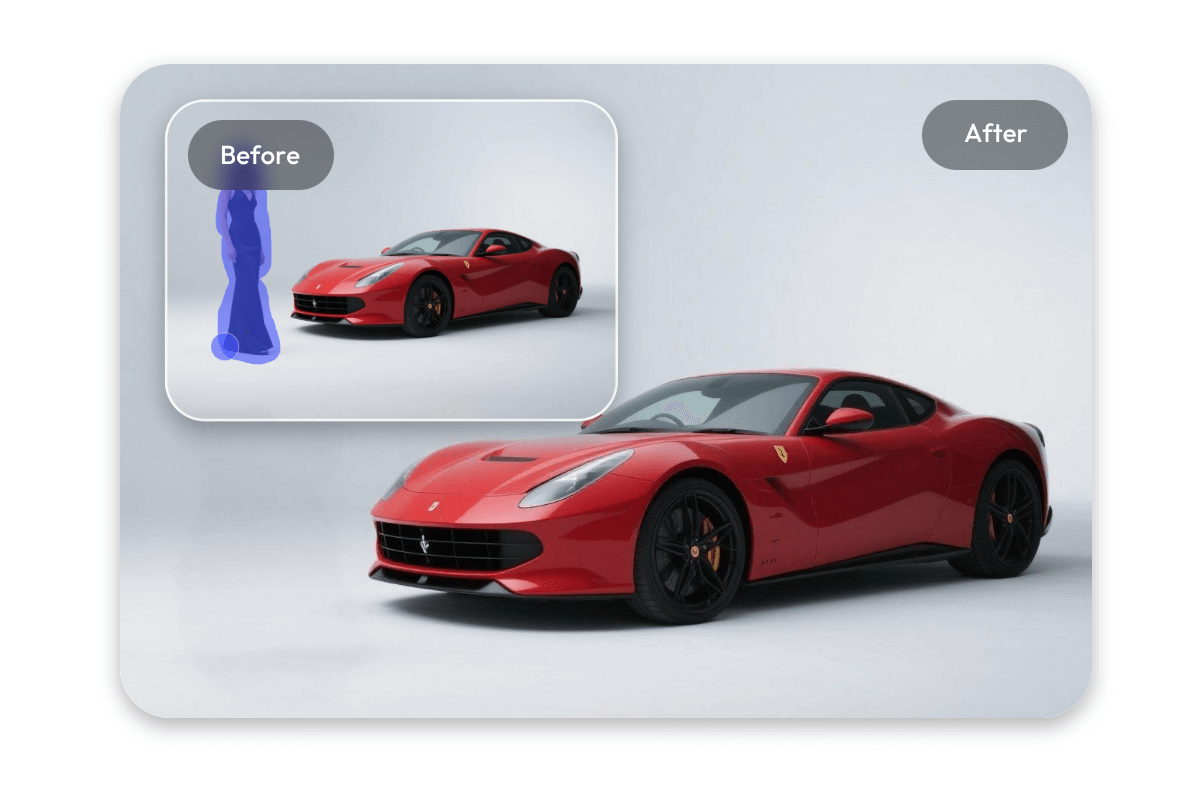 Remove the model from a red car photo for product listings