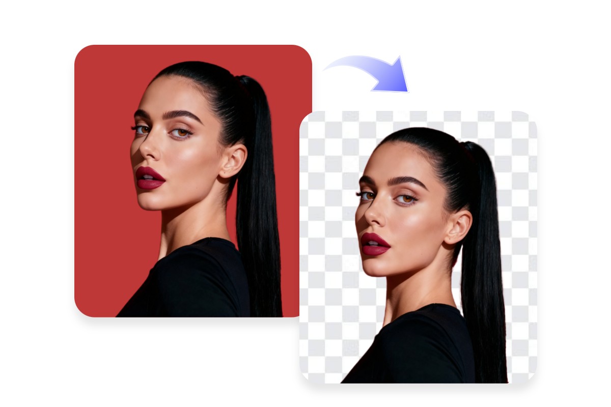 Remove the red background from a womans image to a transparent png