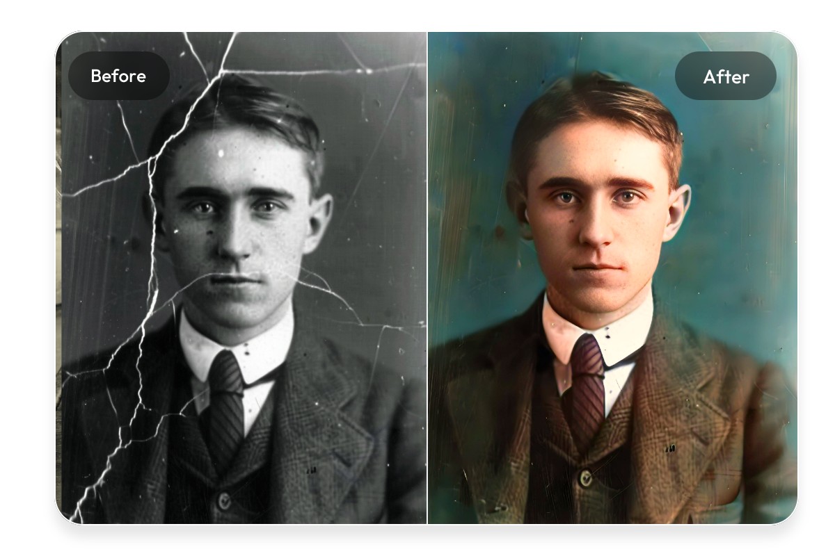 Restore and colorize old photo featuring a man with sharpness and clarity