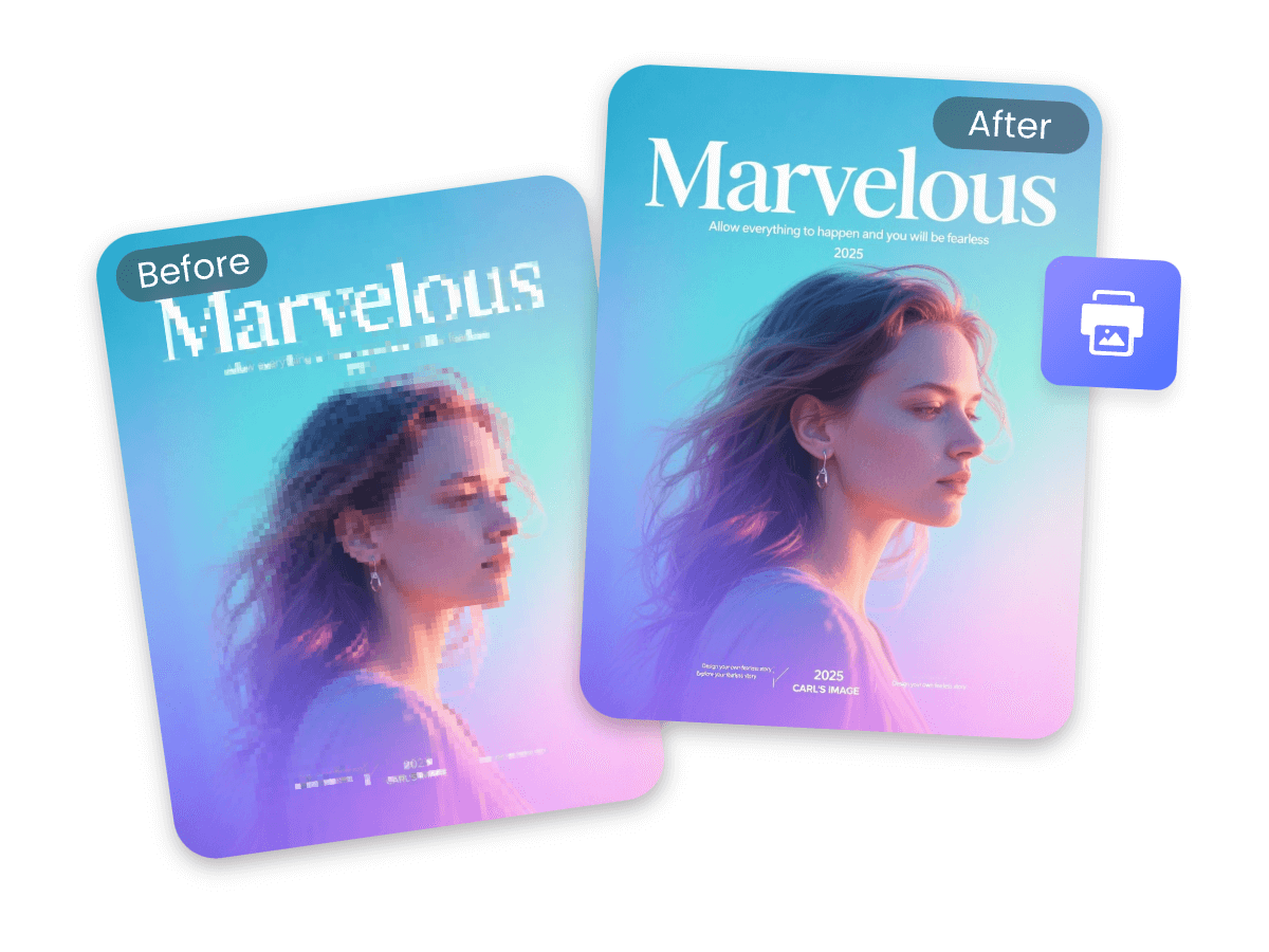 Unpixelate a poster of a beautiful woman for printing