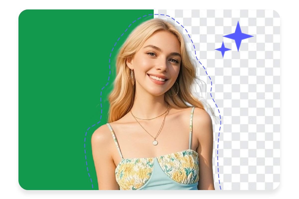 Use ai to remove green screen from a beautiful woman image in one click