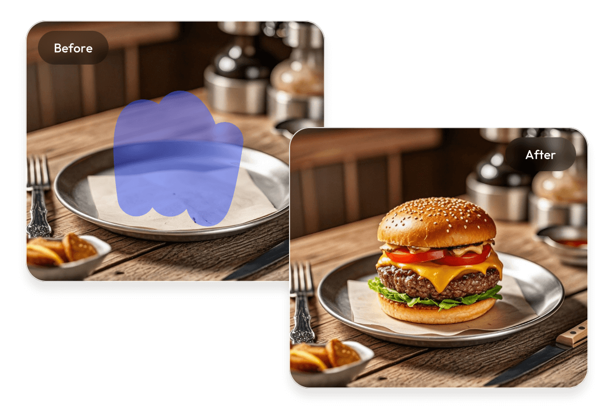 Use easy ai generative fill to fill a hamburger to the plate