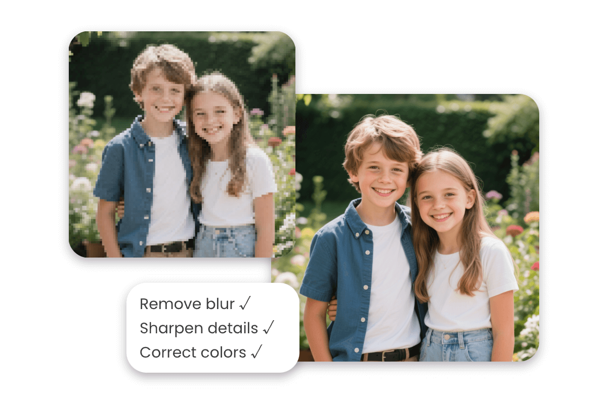 Use pxbee to fix a pixelated picture of a boy and a girl