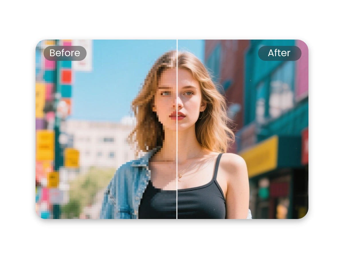 Use pxbee to unpixelate an image of a stylish women in black vest