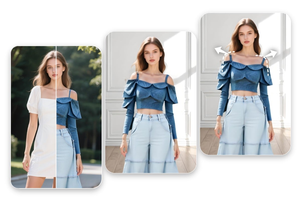 Using Px Bee AI clothes changer and editor to swap clothes and modify body shape
