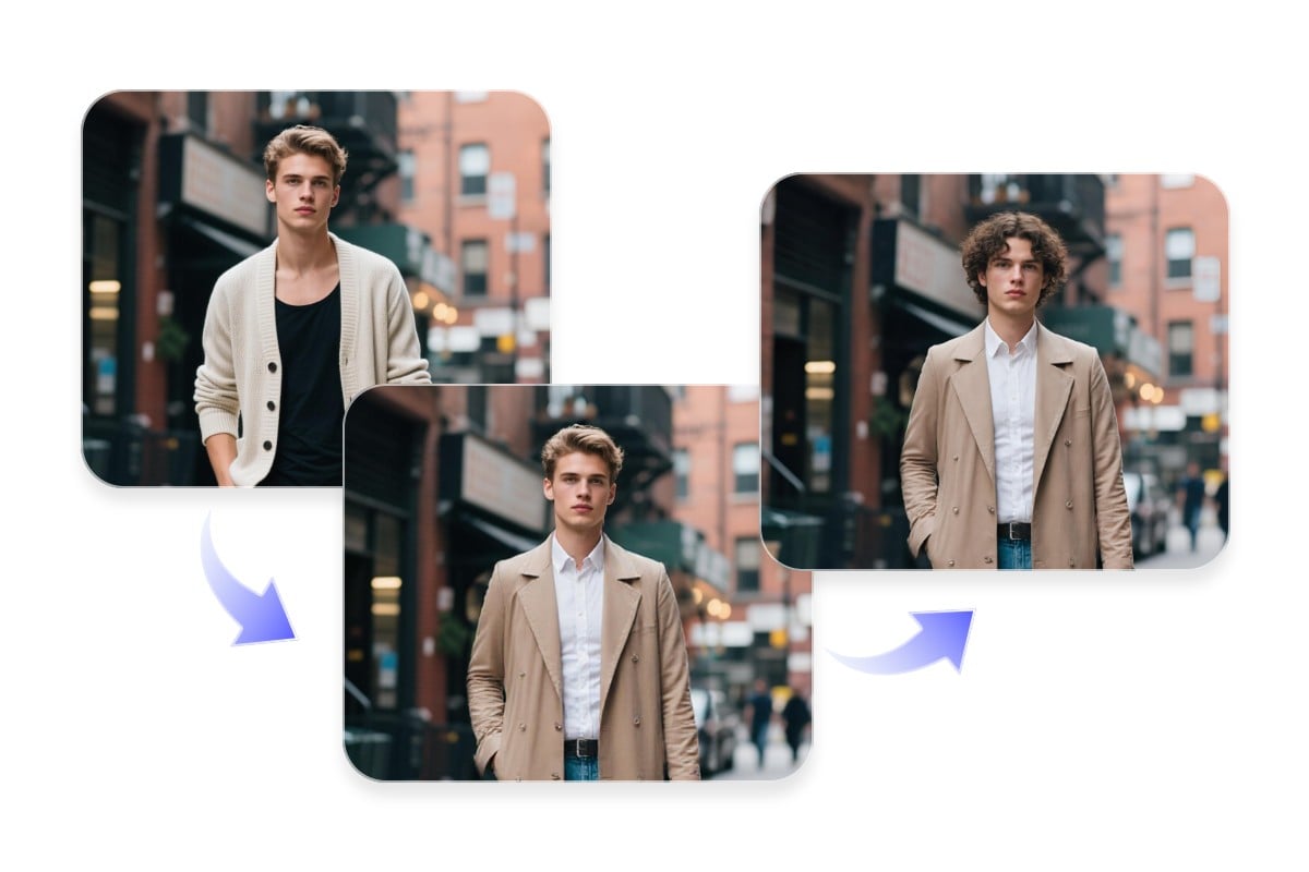 Using Px Bee photo editor to swap clothes and change hairstyles
