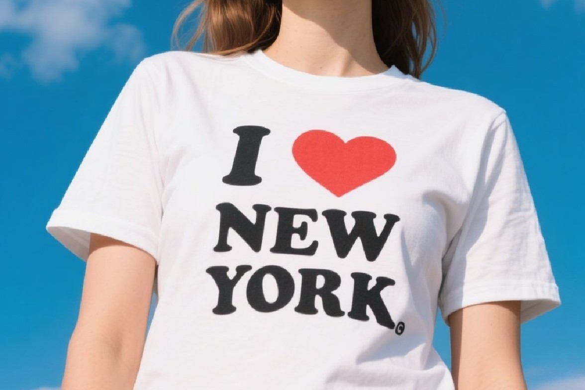 The original image shows a girl wearing a white T shirt with black lettering that reads I Love New York with pxbee text remover