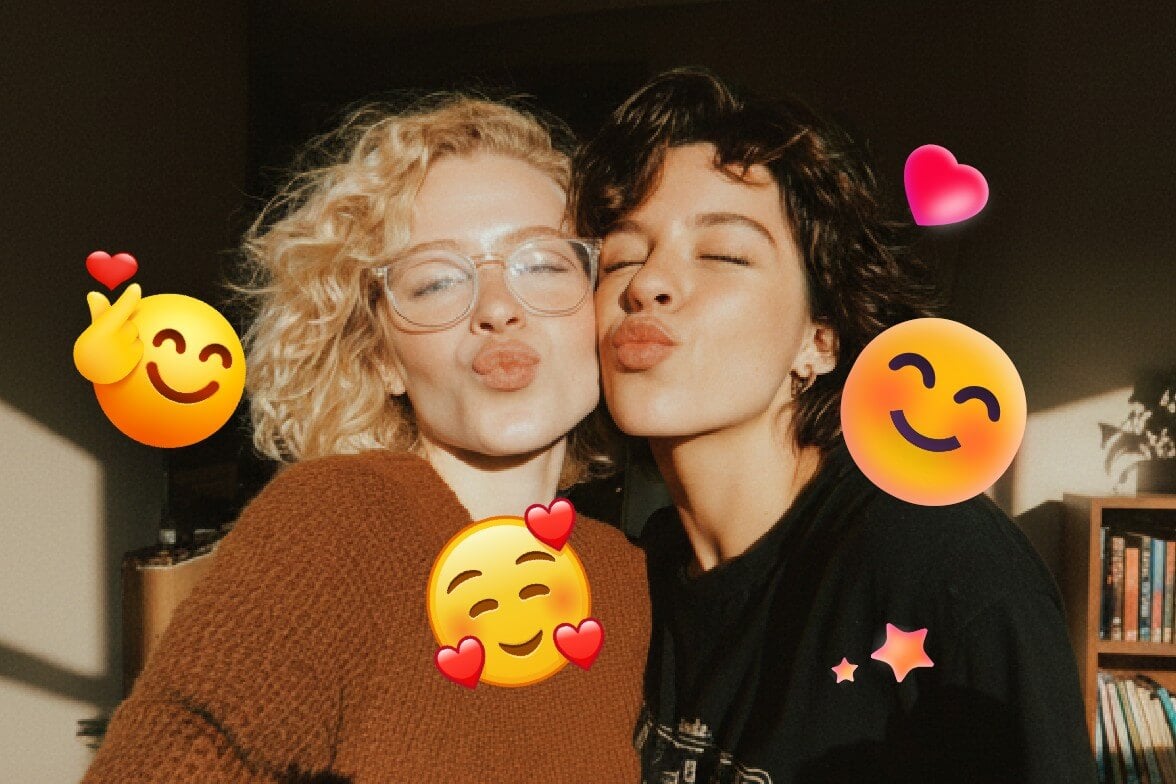 A original photo of besties with emojis and stickers