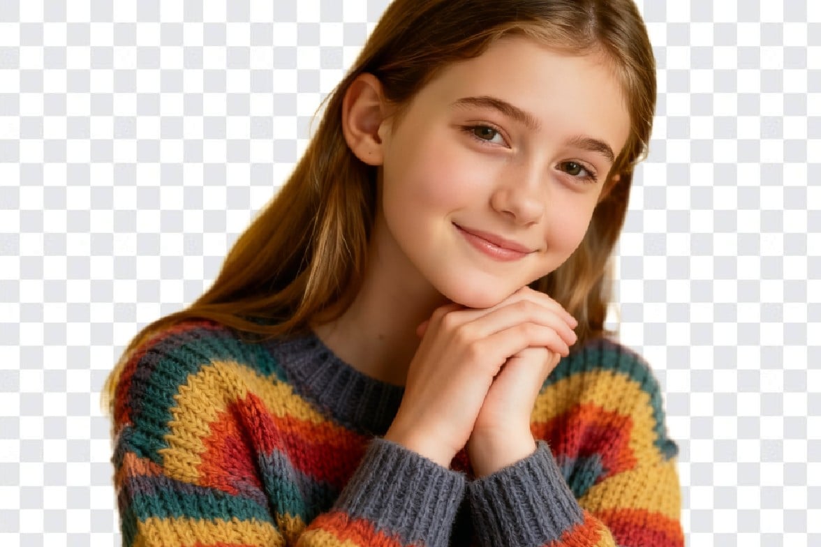 An image of a girl with the background color removed