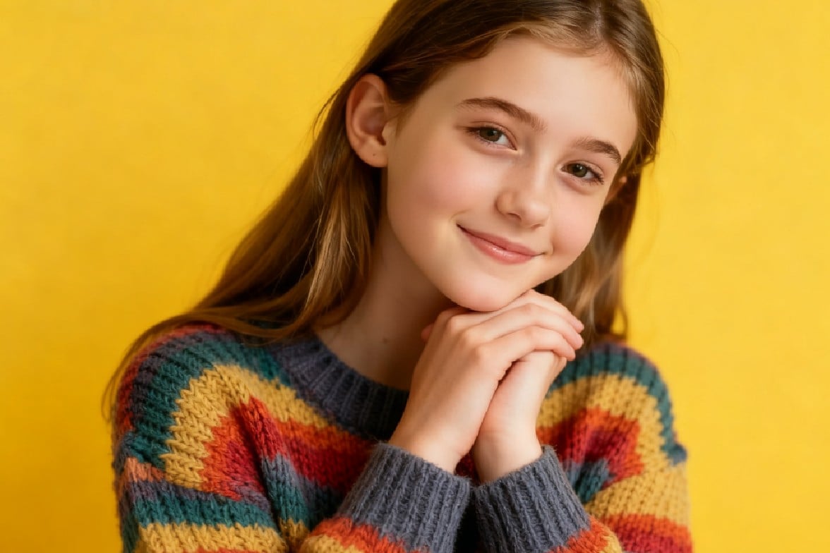 An original image of a girl with a yellow background