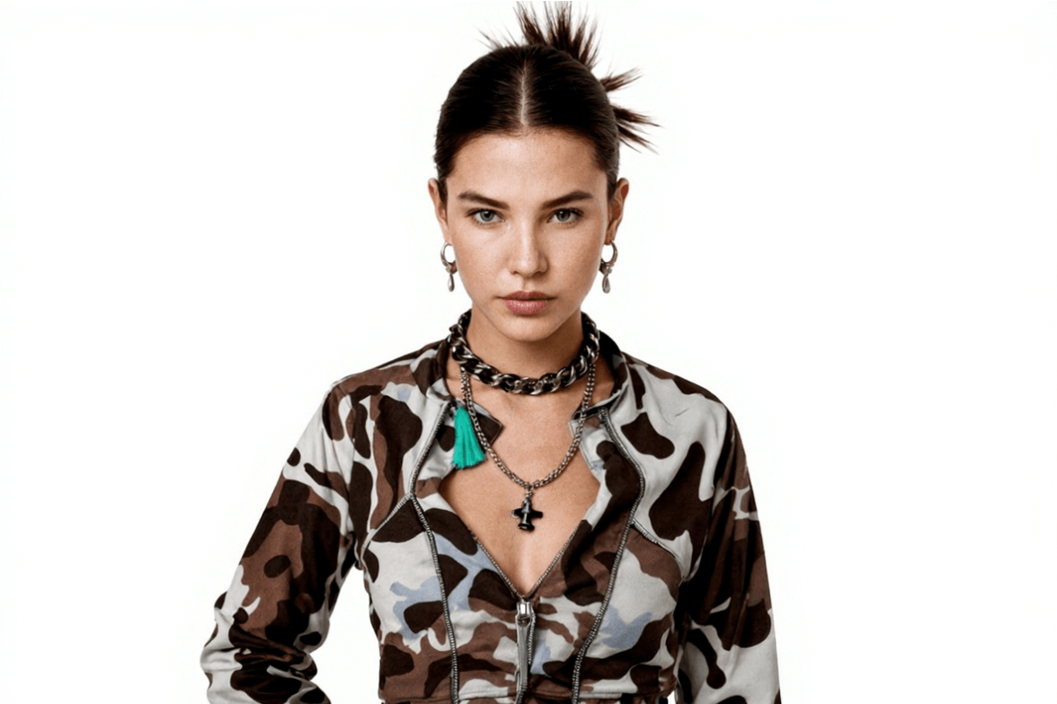 The picture of a stylish woman with white background